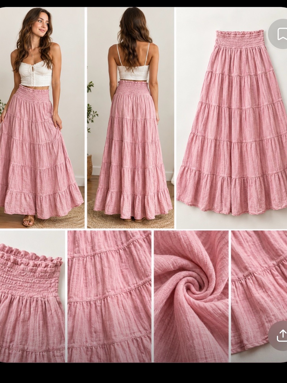 Angie Blush Pink Smocked Tiered Maxi Skirt
